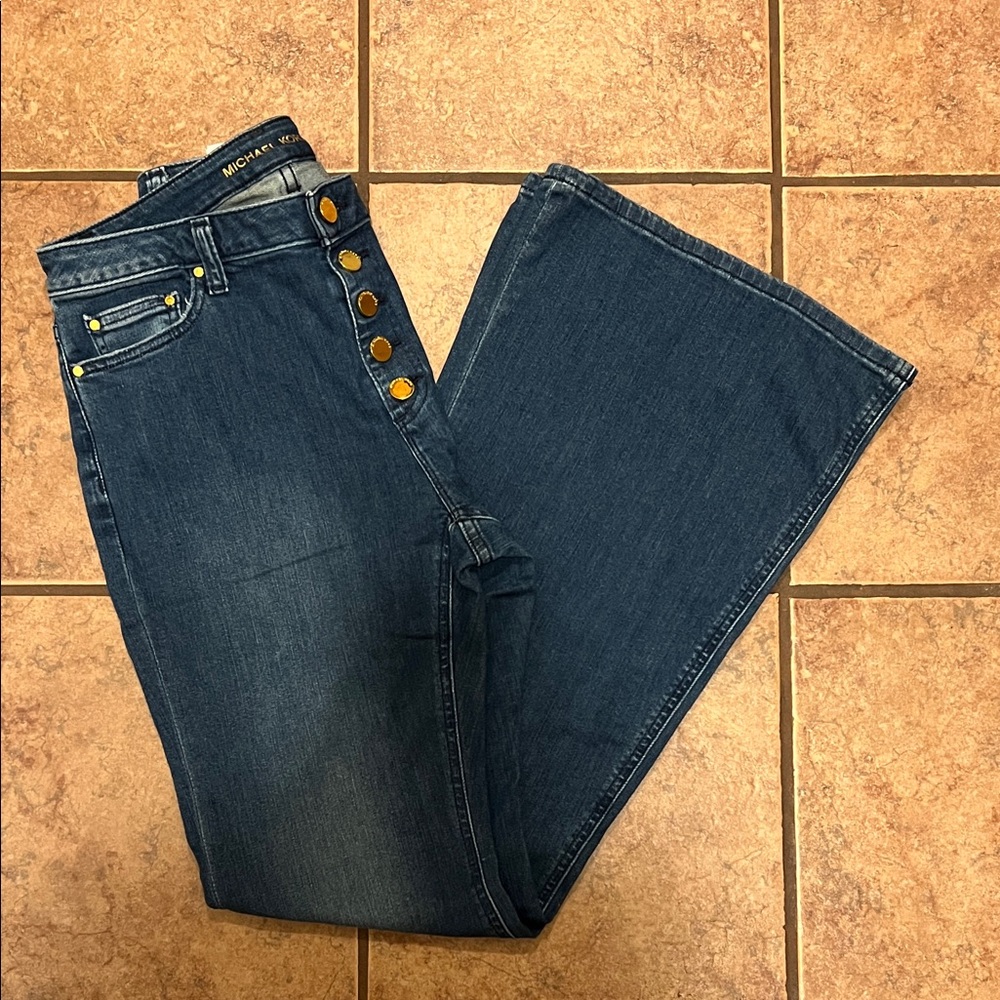 Michael Kors Dark Blue Flare Jeans with Gold Accents